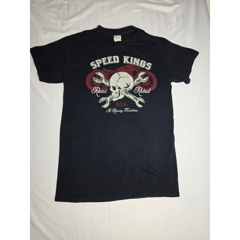 Gildan Speed Kings Road Rebel Graphic T-Shirt Mens Small Black Skull Biker Tee